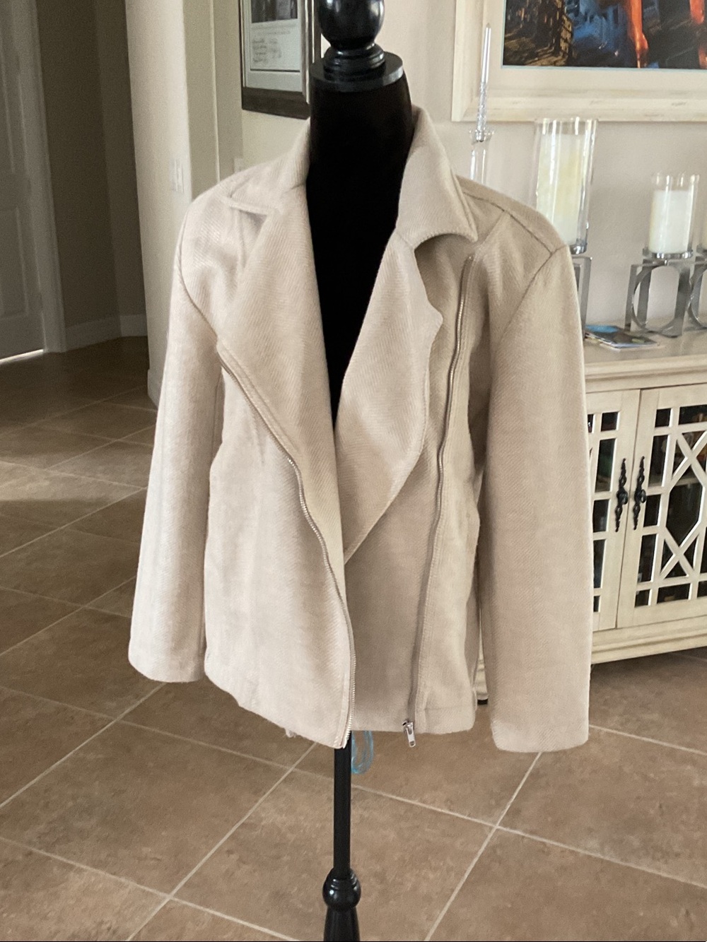 Banana Republic tan/cream herringbone side zip jacket, size XS